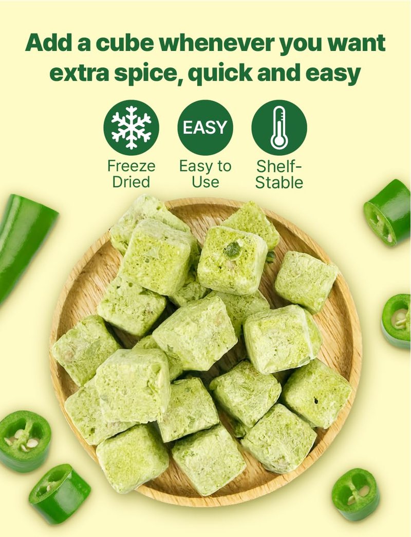 (BIG Package100g/ 3.5oz) Korean Spicy Pepper Cubes – Easy Drop-In Heat for Soups, Stir-Fries, Noodles & More Freeze Dried Chopped Cheongyang Chili Pepper Big Size From Korea 한국산 동결건조 다진 청양고추