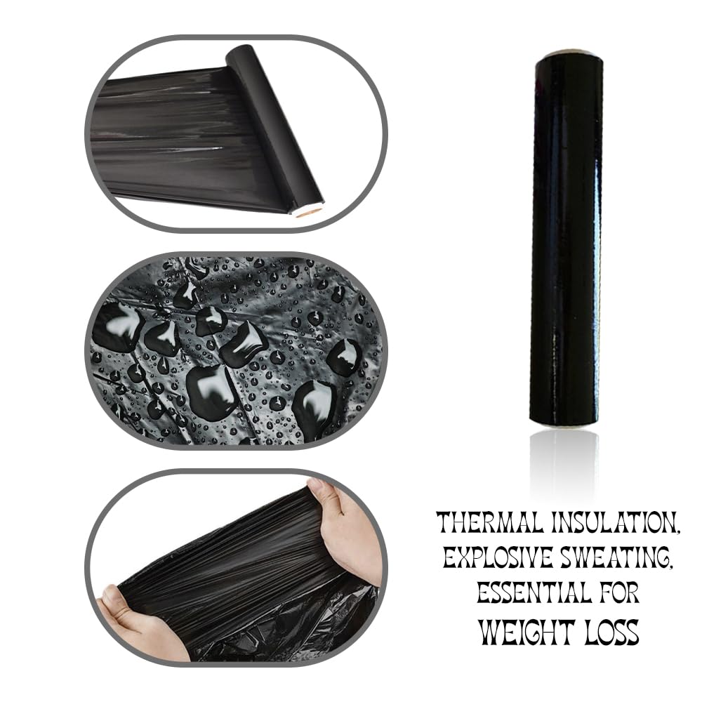 Meckerni 328 ft Black Osmotic Plastic Stomach Wrap, Saran Wrap For Exercise and Sweat Enhancer Body Wrap