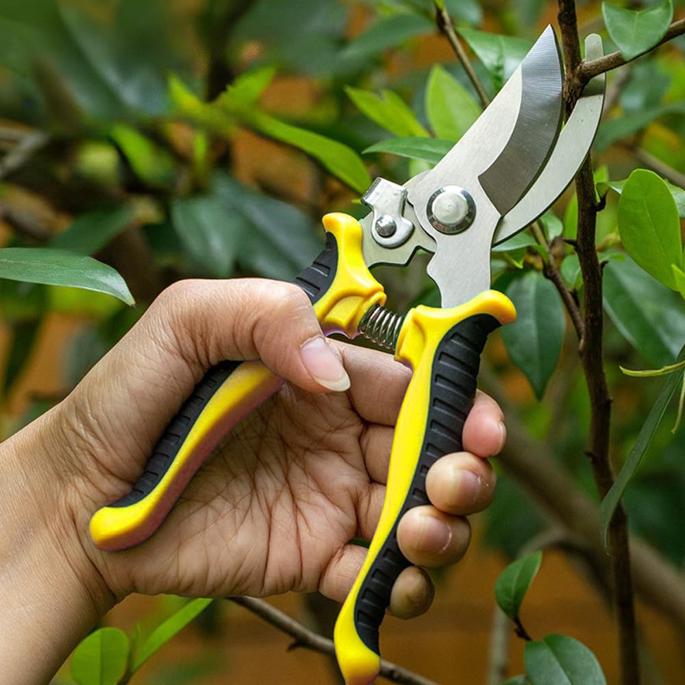 7.5" Garden Shears Professional Stainless Steel Pruning Shears for Gardening, Sharp Handheld Heavy Duty Garden Hedge Clippers/Scissors Pruners Tools - Yellow