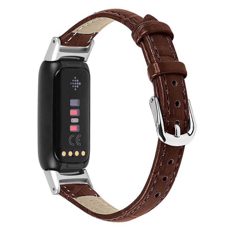 TenCloud 3-Pack Leather Bands Compatible with Fitbit Luxe, Classic Wristbands Metal Connectors Replacement Leather Strap for Luxe Fitness Tracker Women Men (Red,Black,Brown)
