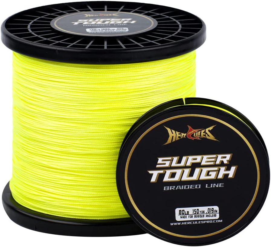 HERCULES Super Tough Braided Fishing Line - 4/8 Strands, 4lb-160lb | 150/300/500/1000 Yards for Saltwater Fishing