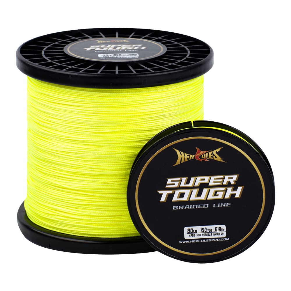 HERCULES Super Tough Braided Fishing Line 8 pounds Test Hi-Vis Yellow 8LB (500 Yards) - 4 Strands