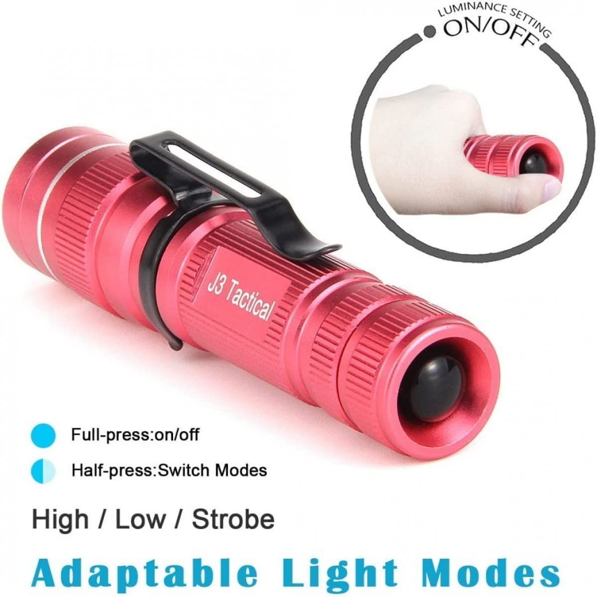 ULTRAFIRE Small Tactical LED Flashlight with AA Battery, 300 Lumens 3 Modes Adjustable Focus Bright Mini EDC Flashlight for Kids Camping Outdoor, J3 (Pink)