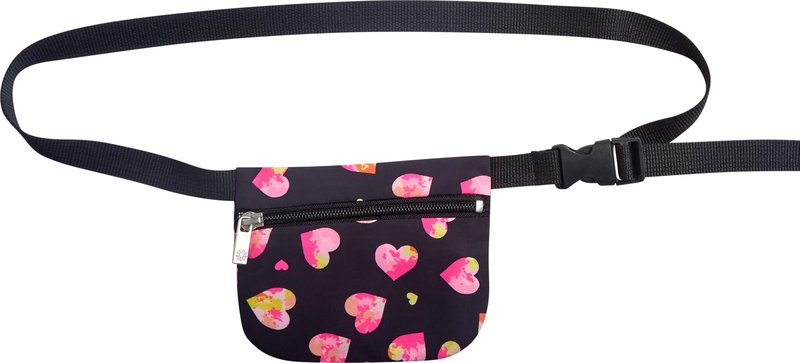 dELiA*s Girls Athletic Shorts - 4 Pack Performance Gym Shorts for Outdoor Activities with Fanny Pack - Size Up for Better Fit, Size 10/12, Black Hearts/Pink Geometric