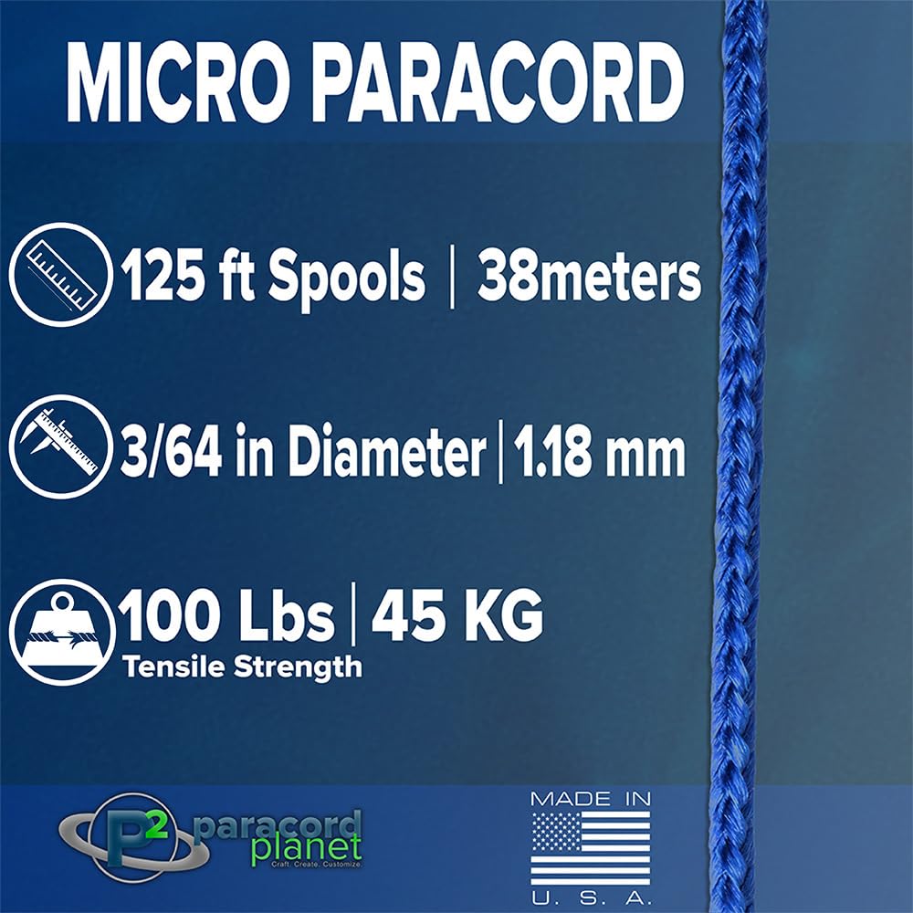 Paracord Planet Micro Paracord – Thin Braided Cord for Crafting, Fishing, and DIY Projects in 125 ft Spools – Reflective Royal Blue