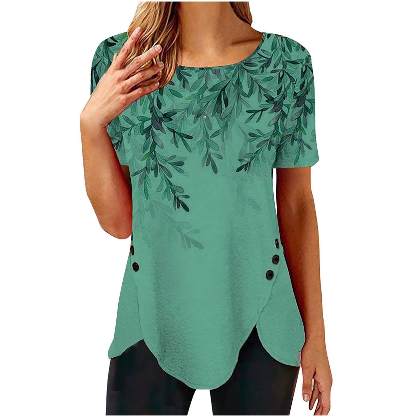 Recent Orders Placed Tunic Tops for Women Loose Fit Dressy Short Sleeve Blouse Casual Floral Print T Shirt Summer Trendy Irregular Hem Tee Aesthetic Novelty Ladies Clothing Split Shirt