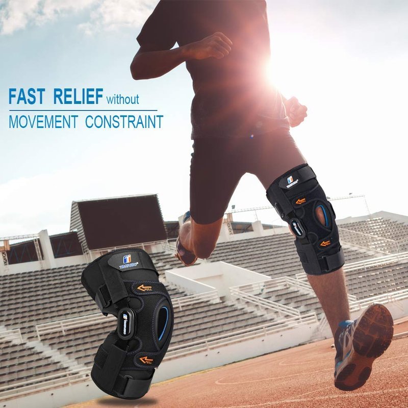 T TIMTAKBO Hinged Knee Brace,GEl Patella Support with Removable Dual Side Stabilizers,Knee Support for Meniscus Tear,Relieves ACL,Arthritis(L fit Upper 19-23"/Lower 16-20")
