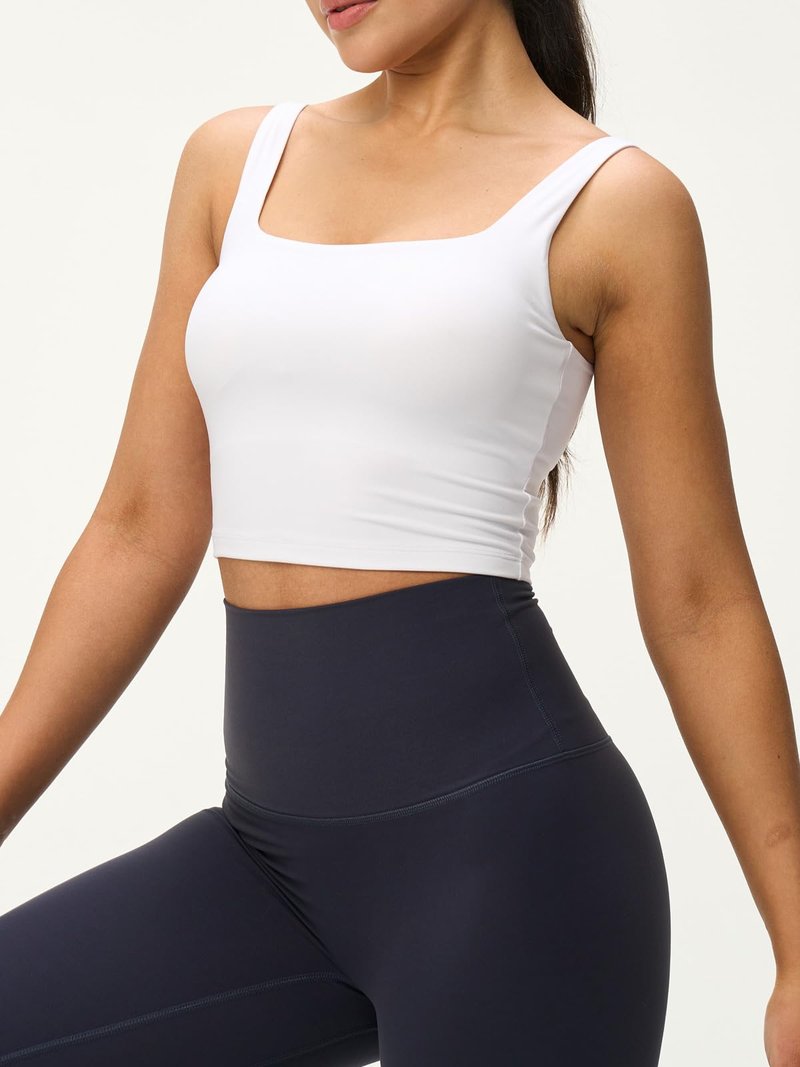 Omwilddo Womens U Neck Longline Padded Sports Bra Crop Tank Top Supportive Wide Straps Yoga Workout Bras,Light Compression White M