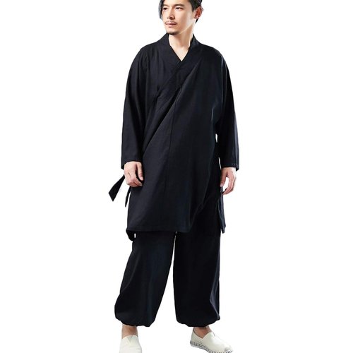 LZJN Men's Chinese Traditional Martial Arts Wear Tai Chi Uniform Kung Fu Clothing Wushu Tang Suit (MF-160 Black, L)