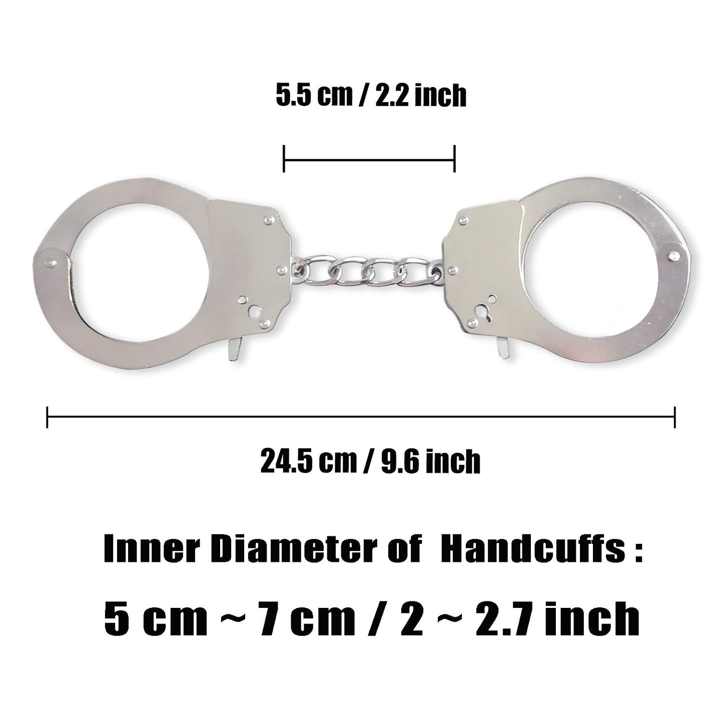 HOHAJIU Toy Handcuffs with Keys Metal Toy Handcuffs for Kids (Silver)