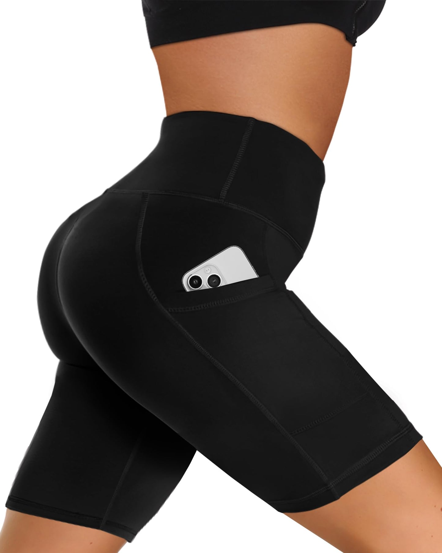GAYHAY Biker Shorts for Women with Pockets - 8"/5"/3" Booty High Waisted Black Spandex Volleyball Short for Workout Yoga