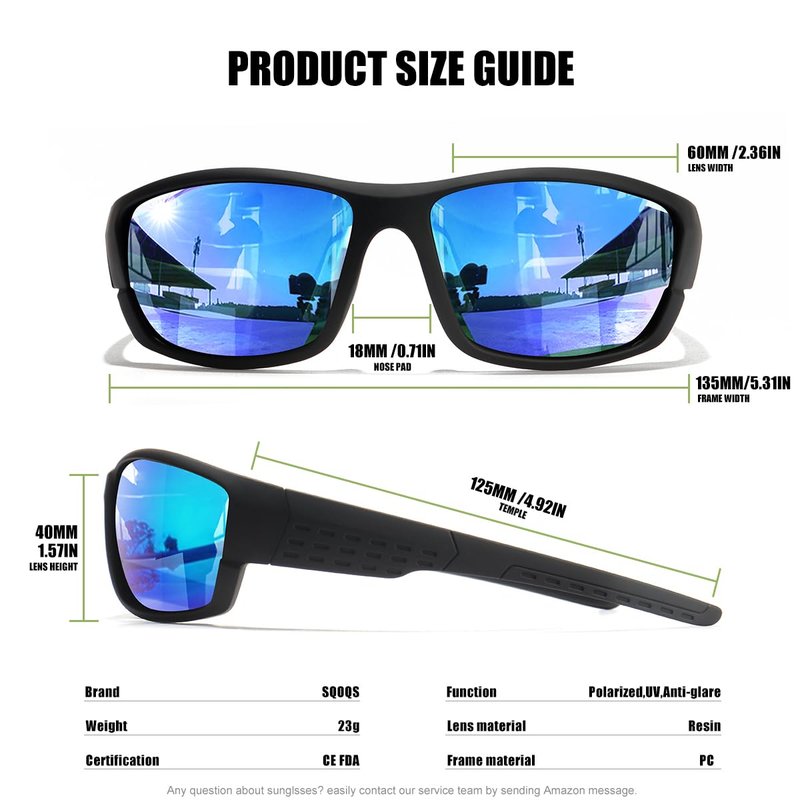 SQOQS Polarized Sports Sunglasses Men UV400 Protection Lightweight Wrap Around Goggles for Cycling Fishing Driving Running