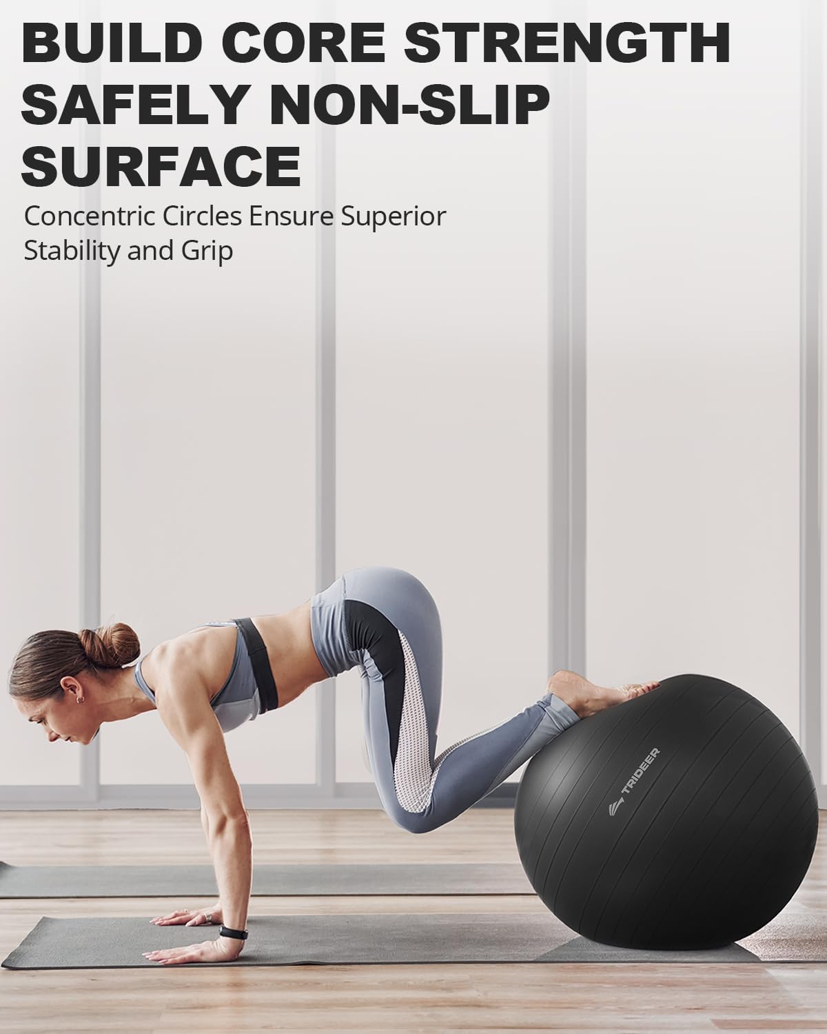 Trideer Yoga Ball - Anti-Burst Exercise & Birthing Ball with 10-Loop Stretch Strap | Ideal for Physical Therapy & Fitness