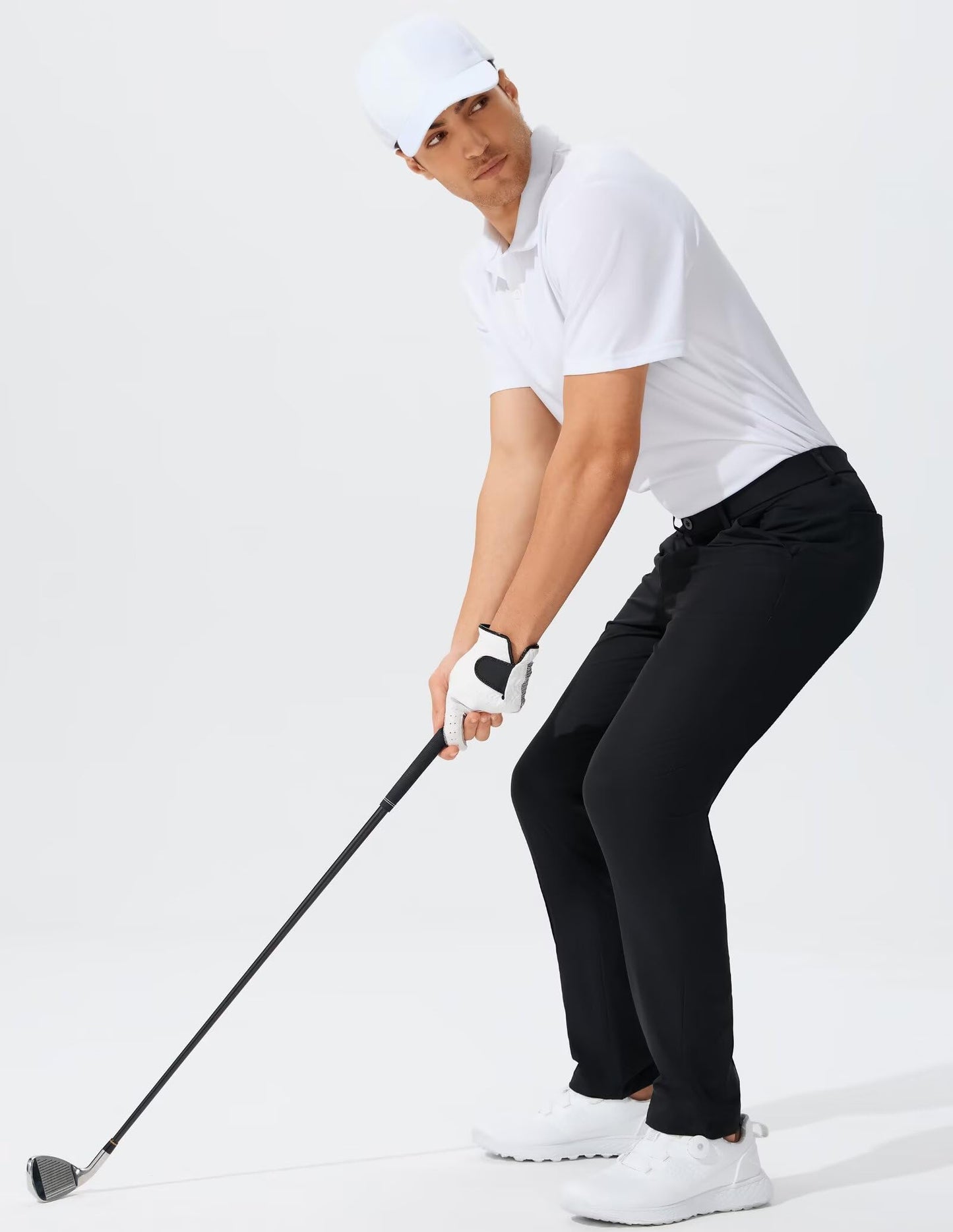 QPNGRP Men's Golf Pants 30"/32"/34" Inseam Lightweight Stretch Work Dress Pants Black 30Wx30L
