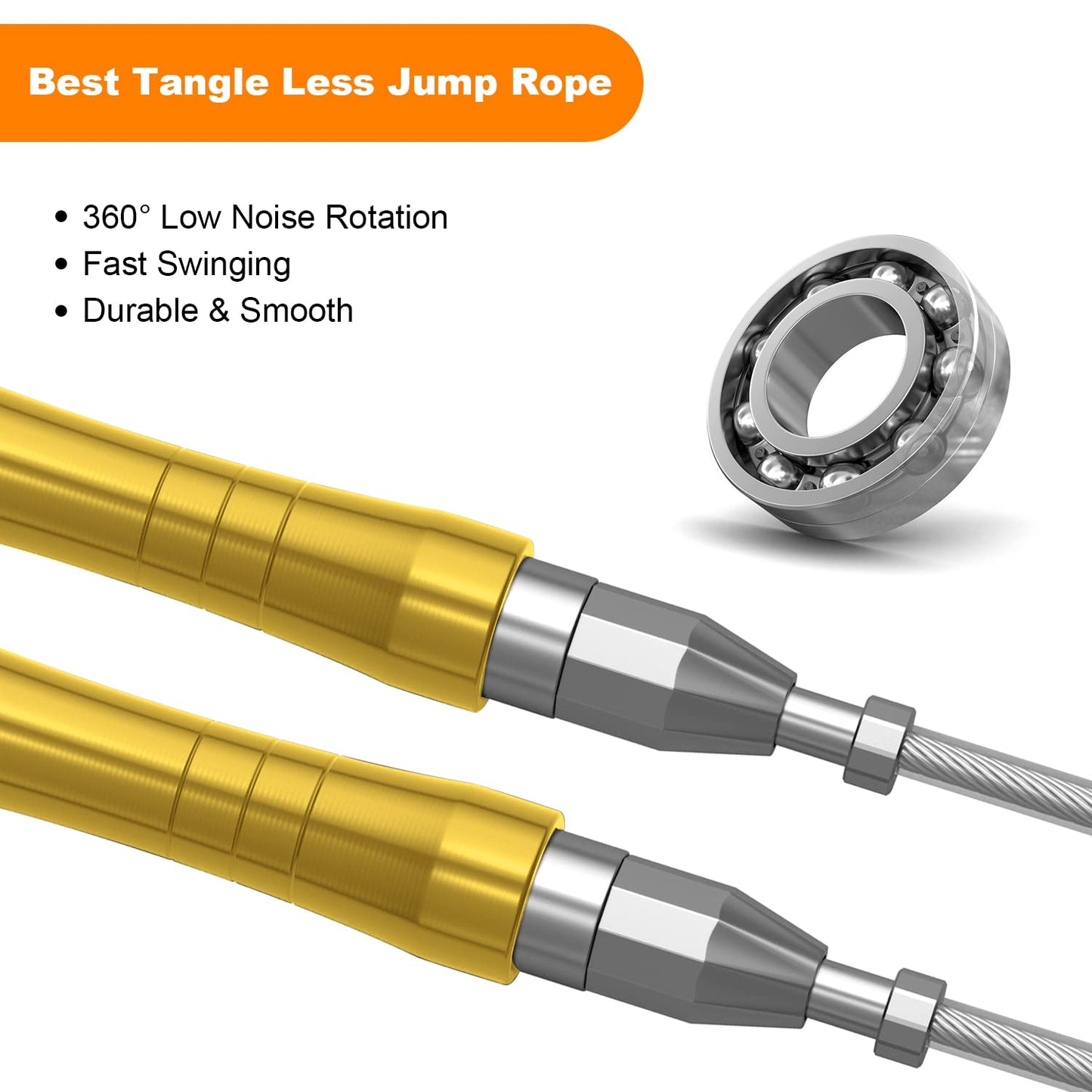 Jump Rope, High Speed Weighted Jump Rope - Premium Quality Tangle-Free - Self-Locking Screw-Free Design - Jump Ropes for Fitness - Skipping Rope for Workout Fitness, Crossfit & Home Exercises (Yellow)