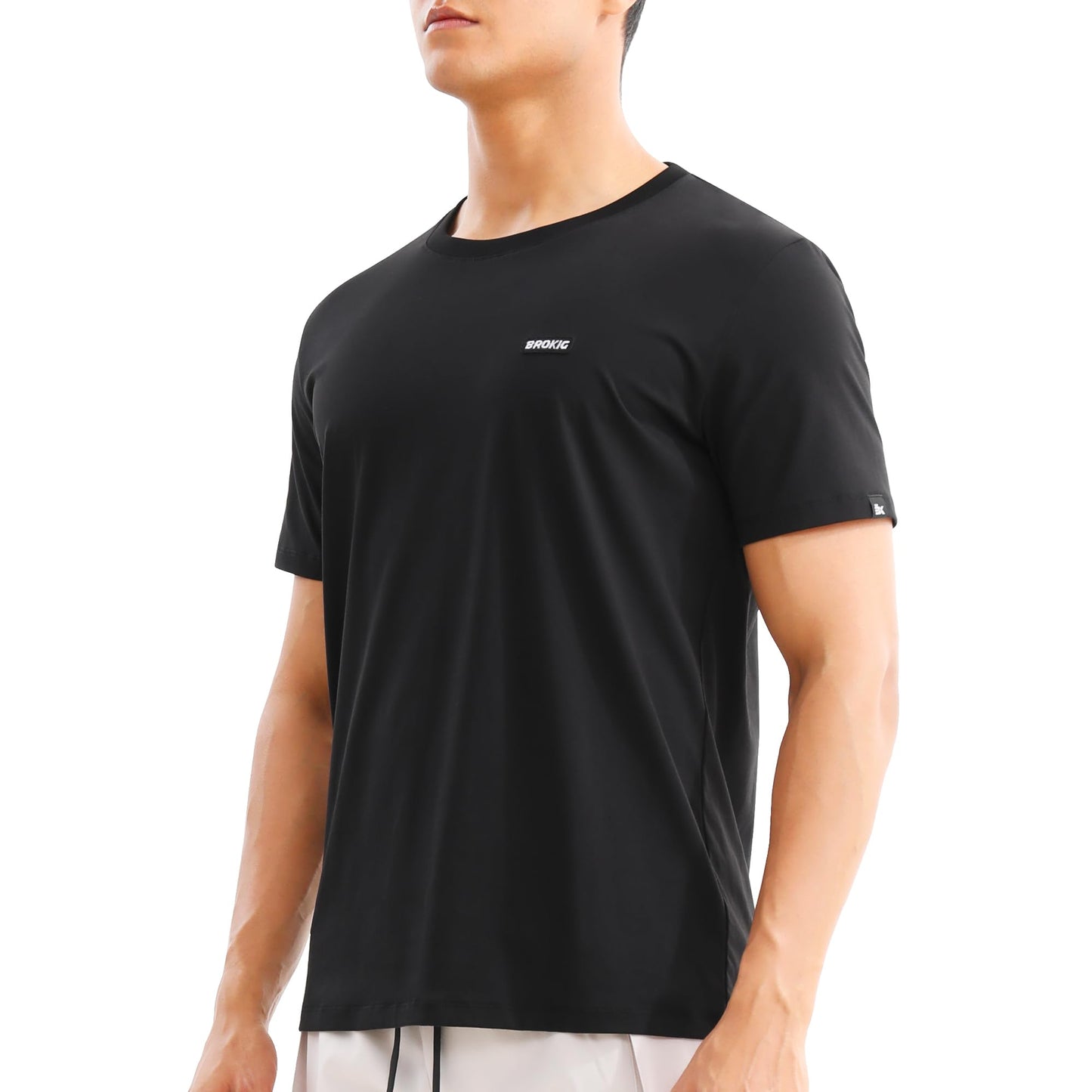 BROKIG Mens TDry Gym Workout Crew T-Shirt, Athletic-Fit Comfortable Short Sleeve Sports Shirts Men(Black, Medium)