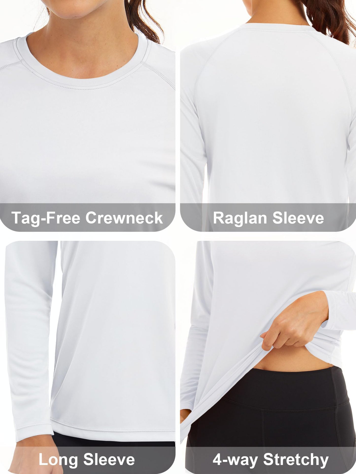 MAGCOMSEN Running & Athletic Tank Top Gym Shirts - Women's Long Sleeve UV Protection Shirts - White
