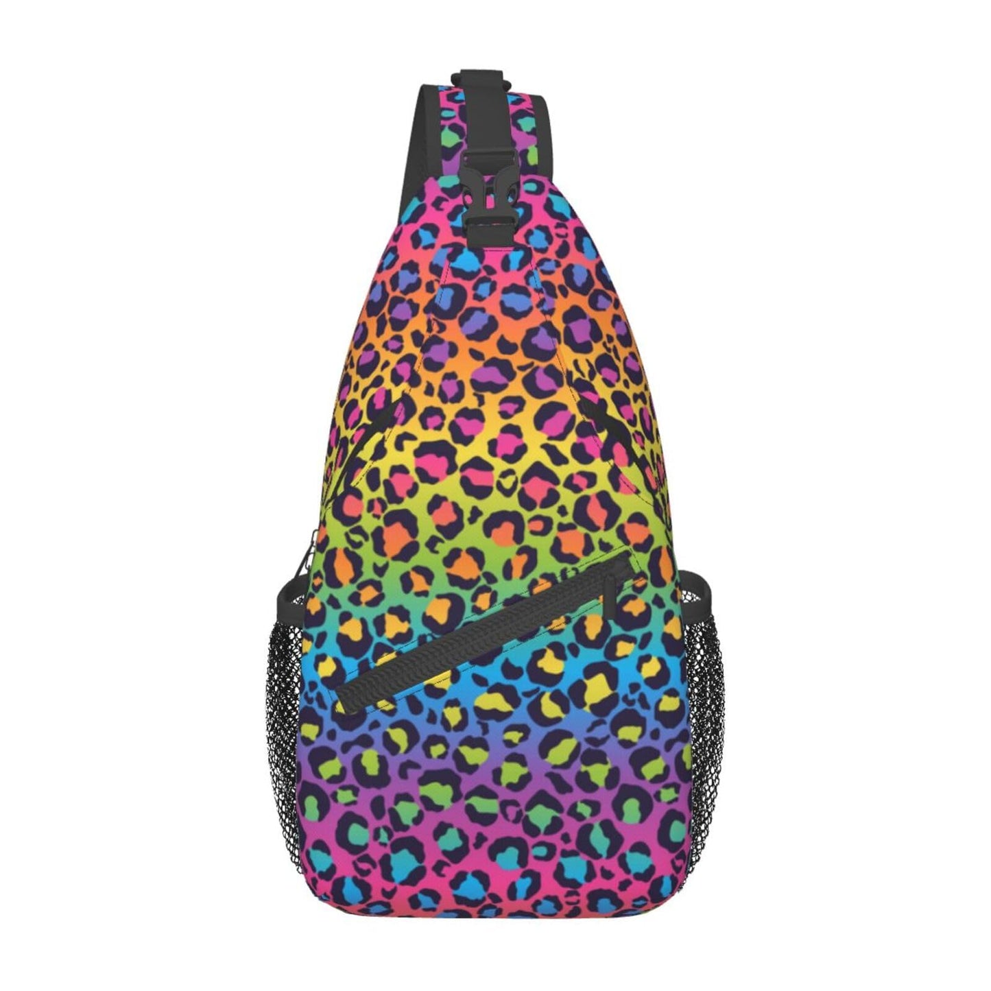 SURERUIM Rainbow Leopard Print Sling Bag for Women Men Crossbody Shoulder Backpack Colorful Leopard Natural Fur Texture Wildlife Animal Skin Chest Bags Cute Cheetah Print Travel Hiking Daypack