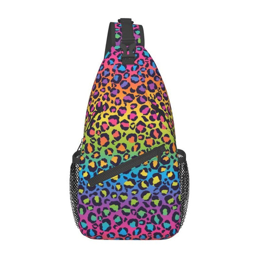 SURERUIM Rainbow Leopard Print Sling Bag for Women Men Crossbody Shoulder Backpack Colorful Leopard Natural Fur Texture Wildlife Animal Skin Chest Bags Cute Cheetah Print Travel Hiking Daypack