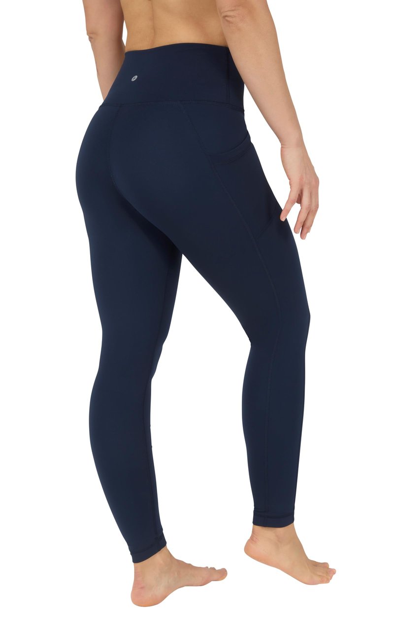 90 Degree By Reflex Womens Fleece Lined Legging High Waisted Squat Proof Yoga Pant with Side Pocket - True Navy W/Pocket Fleece Lined - XL