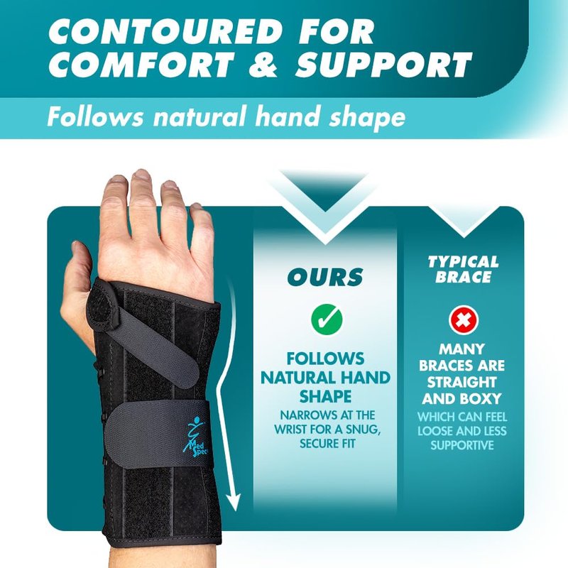 Med Spec 8" Wrist Lacer (Right Hand, Small) - Wrist Brace with Easy Adjustable Lacing Support - Carpal Tunnel Hand and Wrist Stabilizer with Palmar & Dorsal Stays, Breathable Liner, 223932