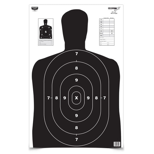 BIRCHWOOD CASEY 23" x 35" Eze-Scorer BC-27 High-Contrast Silhouette Shoot-Up Brilliant White Paper Targets for Indoor and Outdoor Use, Color Options, Black - 100 Targets