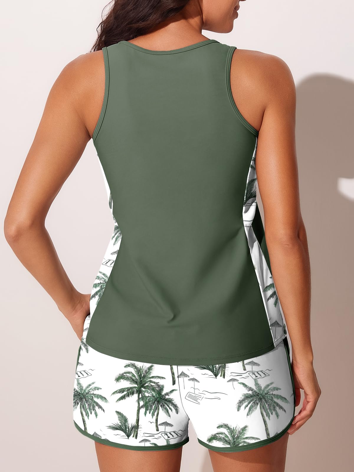 Summer Mae Plus Size Tankini Swimsuits for Women 2026 Tummy Control Two Piece Bathing Suits with Pockets Swim Shorts Green Shadowa Size 18 Plus