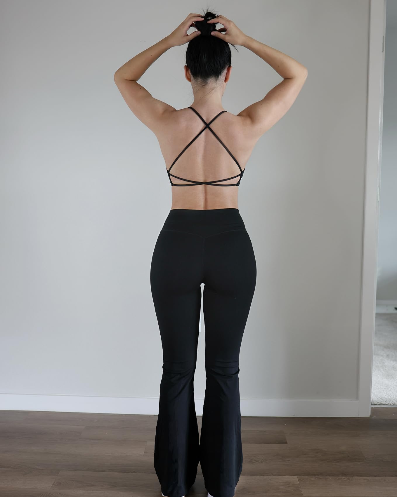 AUROLA Fire Flare Leggings for Women, Crossover High Waisted Yoga Pants Tummy Control Wide Leg Bootcut Leggings-30 Inseam(Black,S)