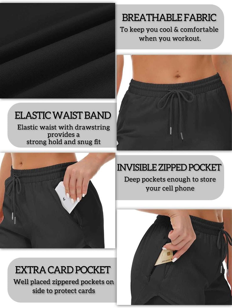 Women's Running Shorts - Athletic Gym Yoga Shorts with Liner & 3 Zipper Pockets | Elastic Fit