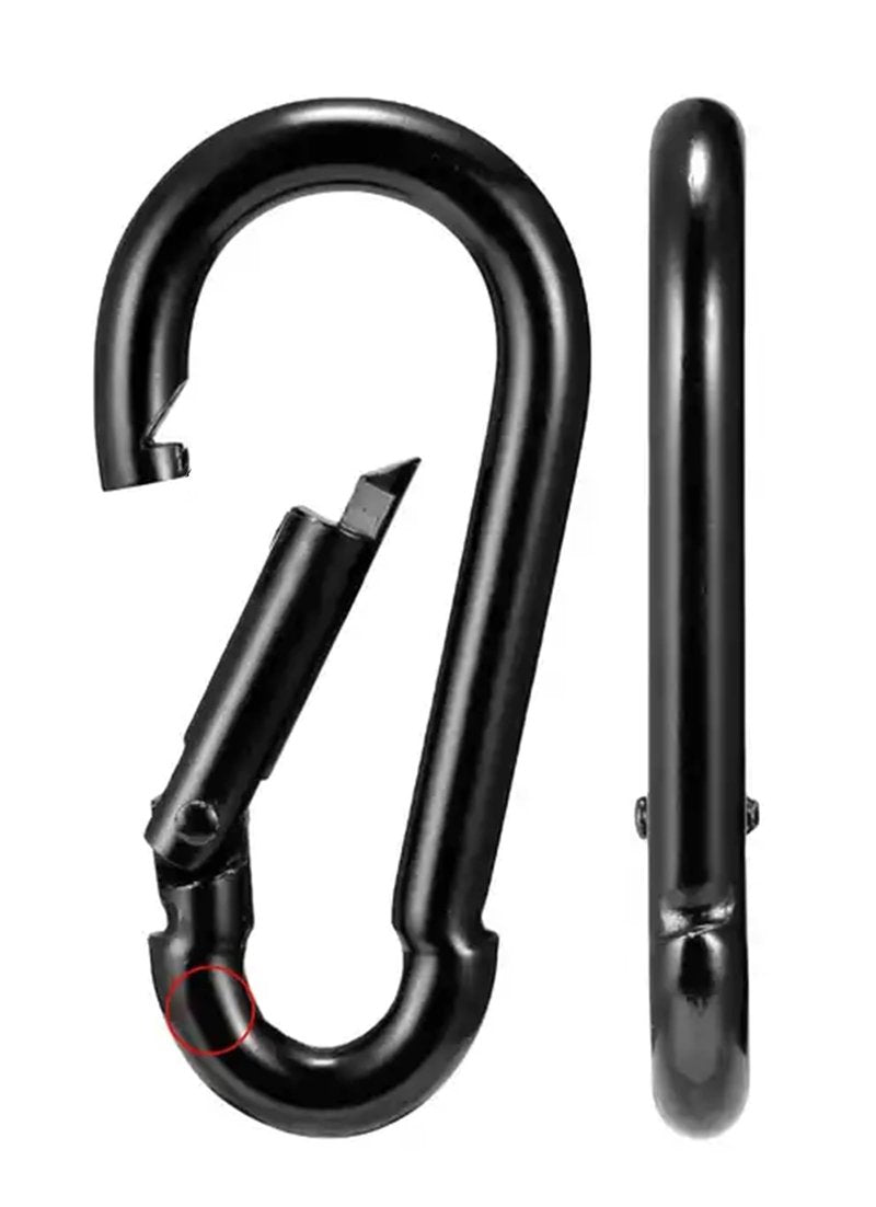 Branded Boards Black & Silver Zinc-Galvanized Heavy Duty Bushcraft Carabiner Spring Snap Clip Link Hooks 200-500lb Load 2, 6 & 12 Packs (Black-7cm-12 Pack)