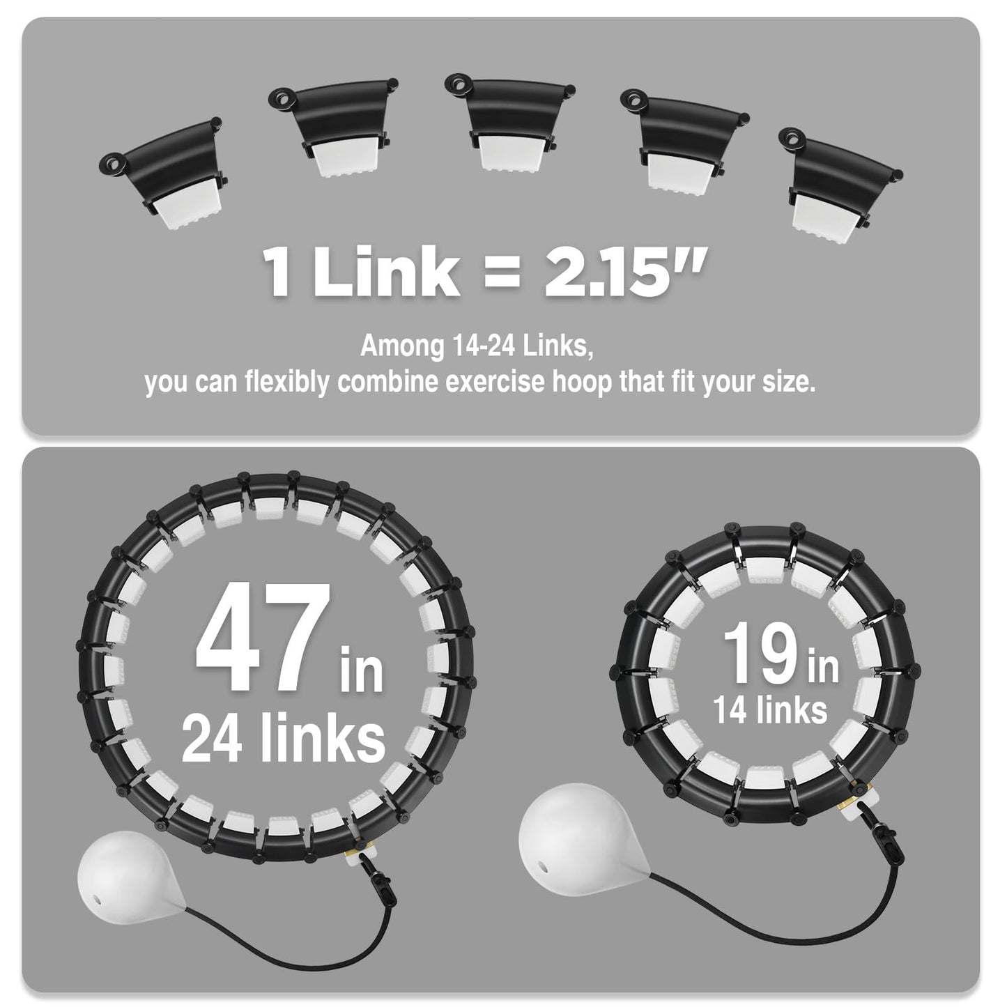 Weighted Infinity Hoop with 24 Detachable Quiet Knots, Hula Circle Hoop for Adults Weight Loss, Exercise Fit Hoop Suitable for Women and Beginners, Smart Adjustable Hoops, Black