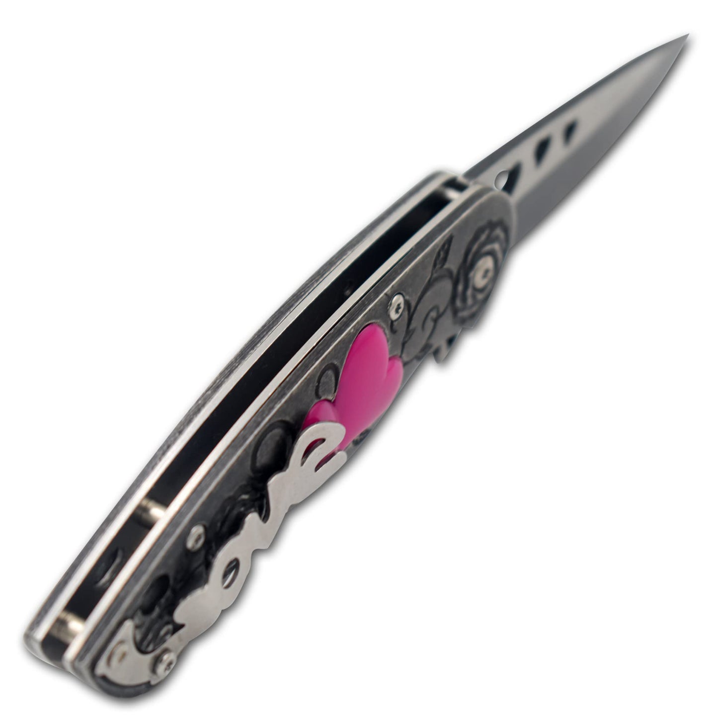 Snake Eye Tactical 7" Cupid Heart Ladies Valentines day Pocket Knife with LOVE Pocket Clip Included (Grey)