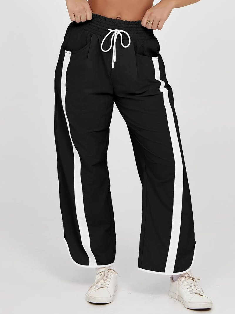Women's Baggy Wide Leg Pants - Casual Y2K Track Pants with Drawstring & Elastic Waist