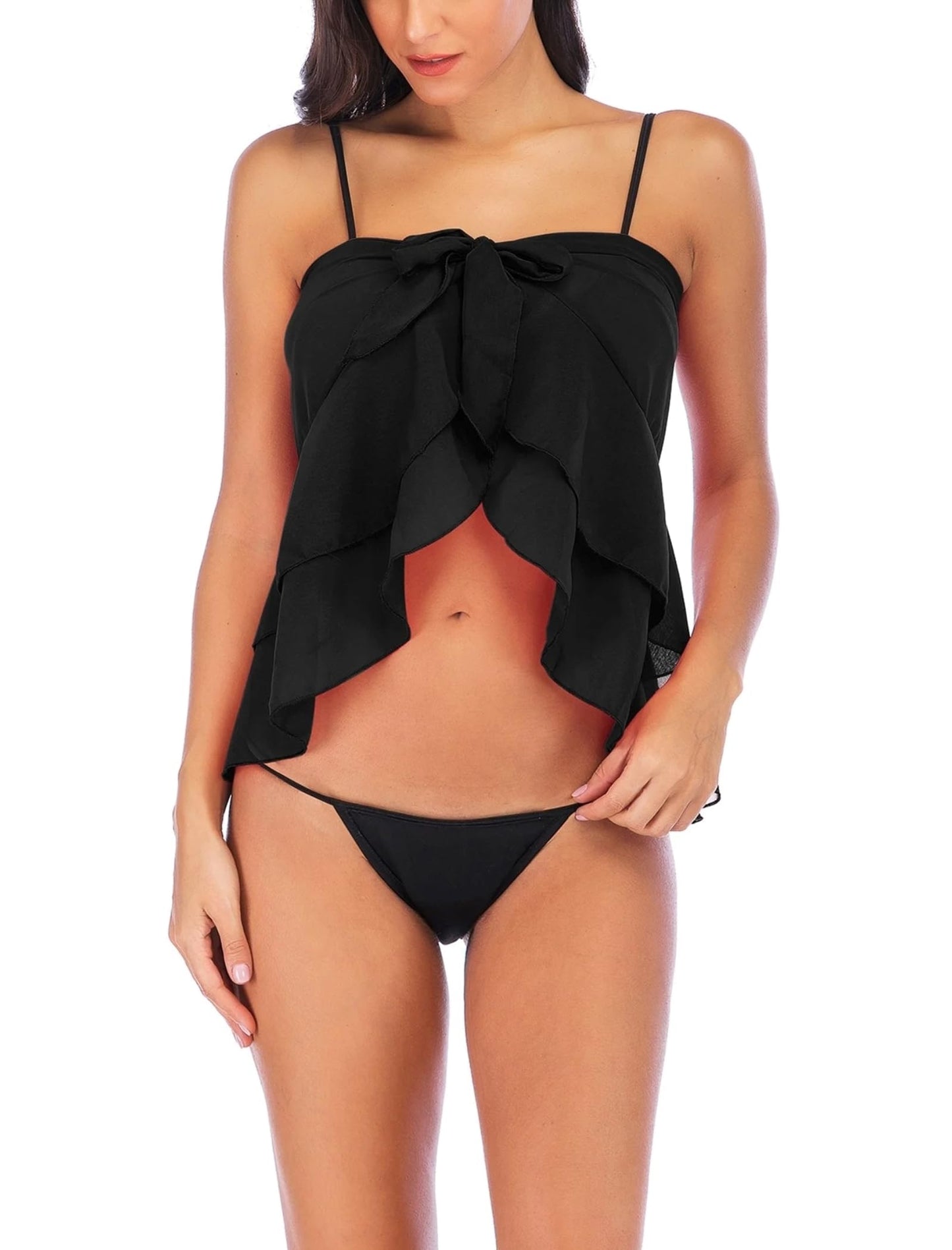 ZAFUL Women Beach Sarong Bathing Suit Wrap Skirt Textured Bikini Swimsuit Cover Ups for Swimwear (1-Black)