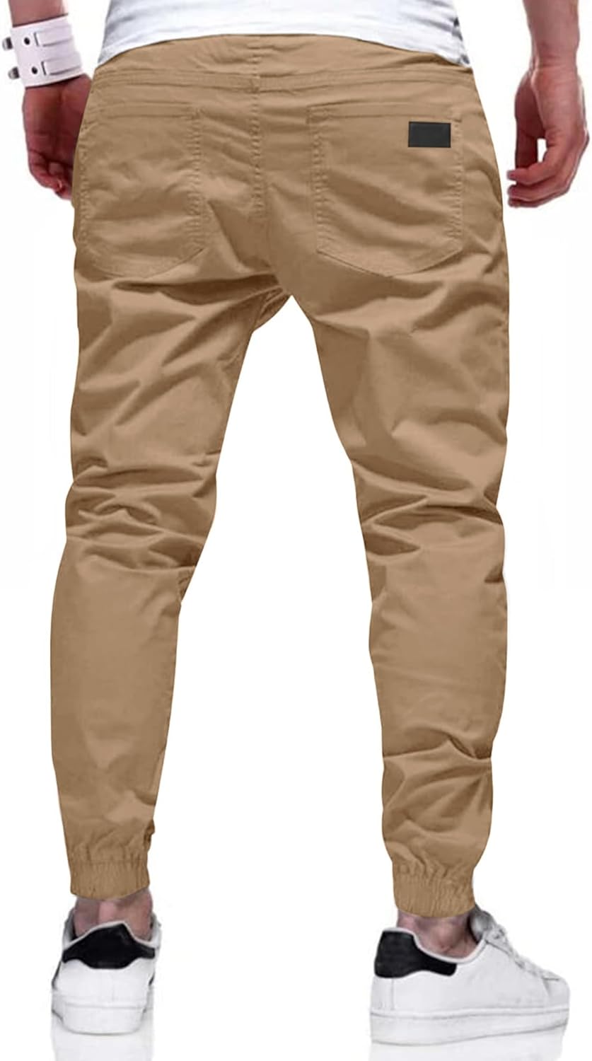 Mens Casual Cargo Joggers - Cotton Drawstring Hiking Pants for Outdoor Activities | Comfortable Twill Sweatpants