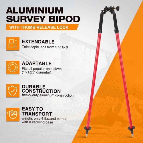 Mountlaser Aluminum Thumb Release Bipod with Center Entry Head Poles Saver Clamp,Aluminum Surveying Tripod Bipod for Prism Poles Surveying or GPS Poles of Total Station GPS GNSS