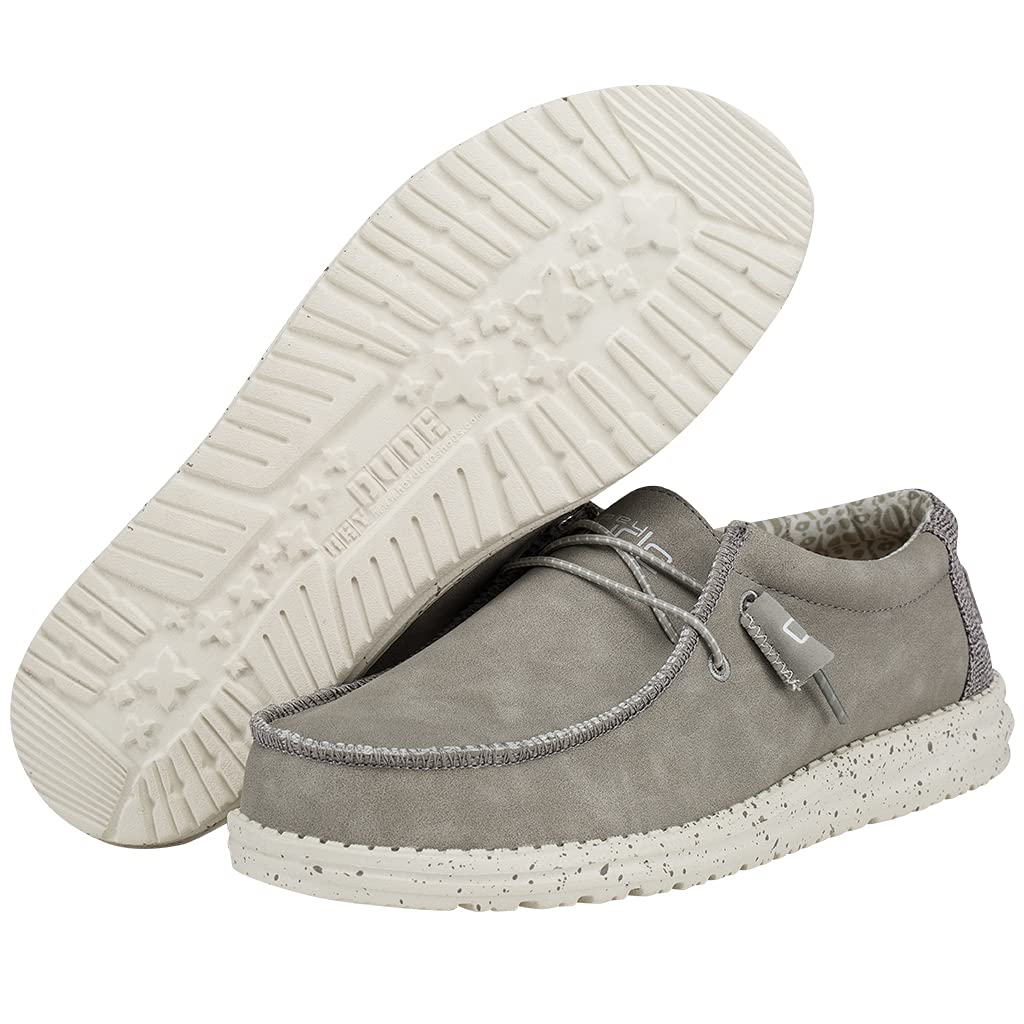 HEYDUDE Men's Wally Recycled Leather Silver Birch Size M9 | Men’s Shoes | Men's Lace Up Loafers | Comfortable & Light-Weight