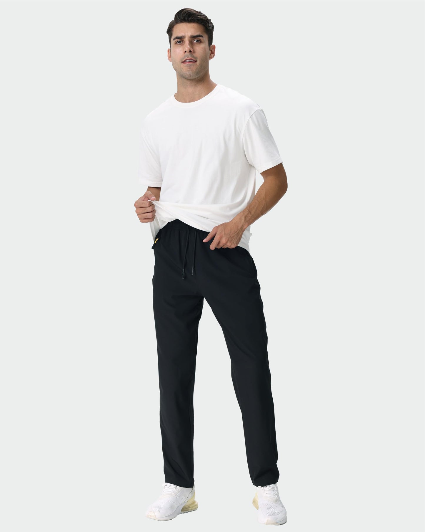 Rapoo Athletic Workout Pants for Men Sweat Hiking Track Pants for Men Summer Lightweight Sweatpants Jogger Jogging Pant with Pockets Black S