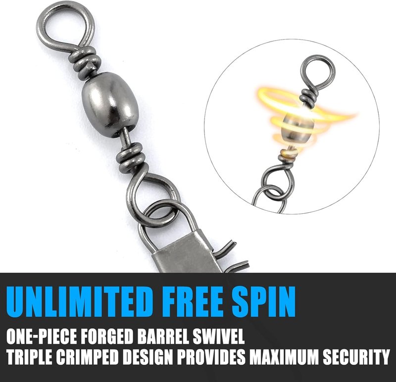 Fishing Snap Swivels - 50 Pack Stainless Steel Barrel Swivels for Fresh & Saltwater | 26-132Lb Strength