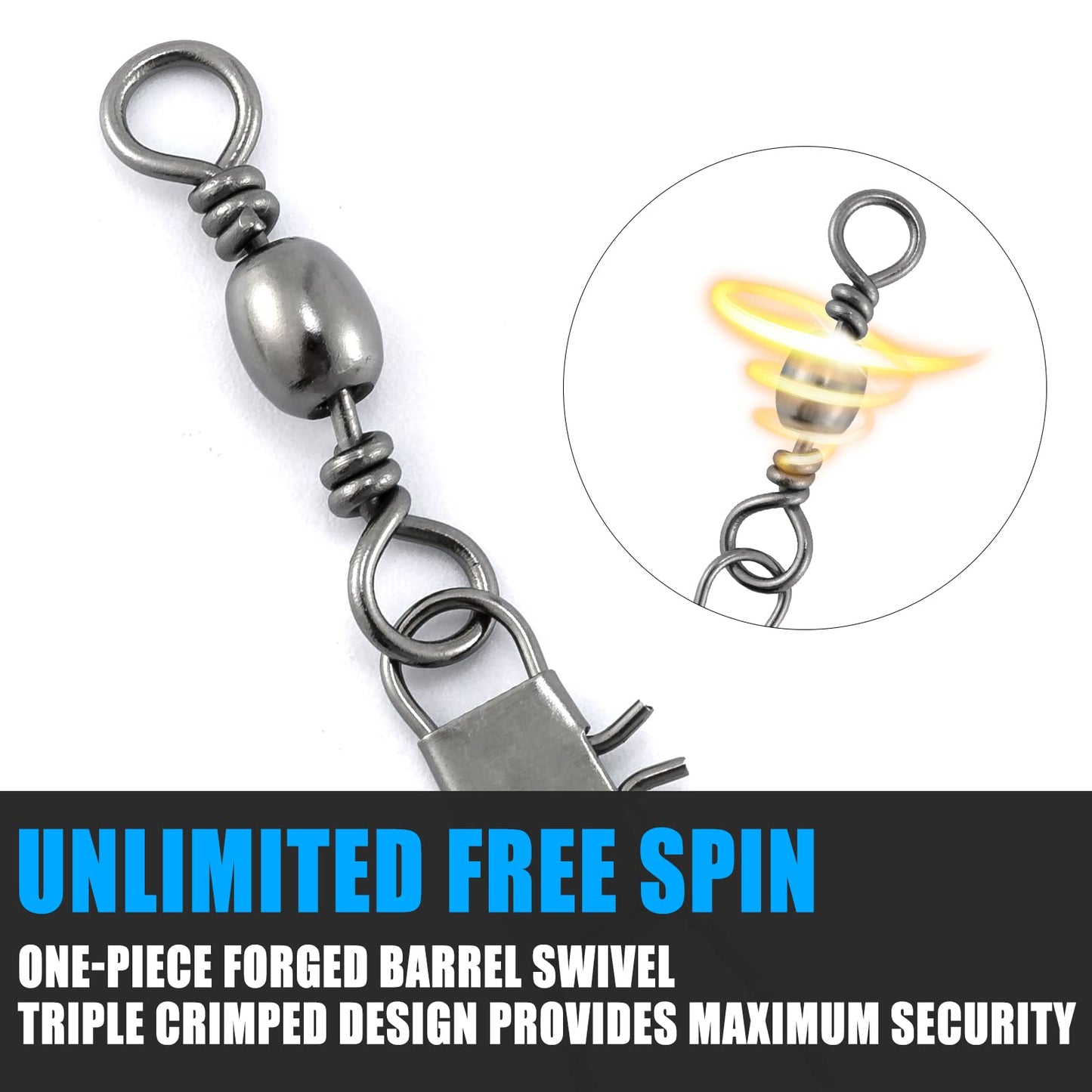 Dr.Fish 50 Pack Fishing Snap Swivels, Barrel Swivels Fishing Tackles, Stainless Steel Safty Interlock Snaps Leader Line Lure Connector Fresh&Saltwater #6