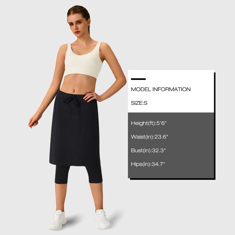 ANIVIVO Skirted Leggings for Women with Pockets,Athletic 22" Knee Length Skirt with Capri Leggings(Black,L)