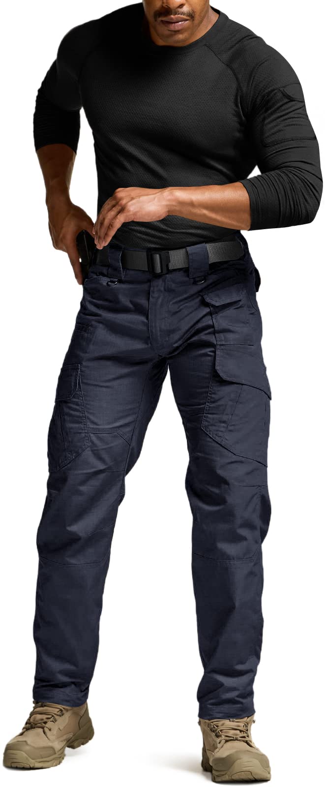 CQR Men's Tactical Pants, Water Resistant Ripstop Cargo Pants, Lightweight EDC Work Hiking Pants, Outdoor Apparel, Duratex Mag Pocket Police Navy, 38W x 30L