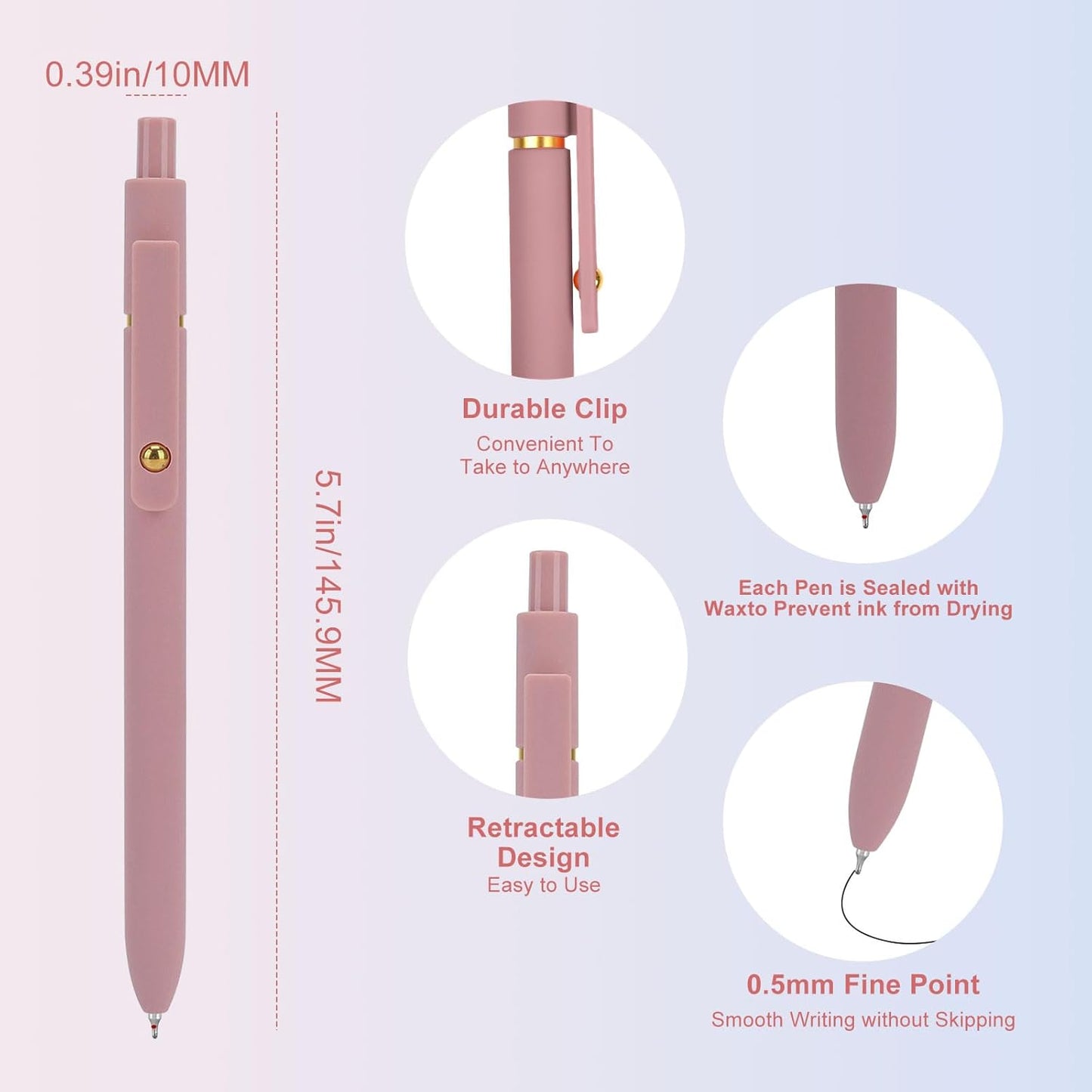 Gel Pens - 6 Pcs 0.5mm Quick Dry Black Ink Fine Point - Smooth Writing Office & School Supplies for Women