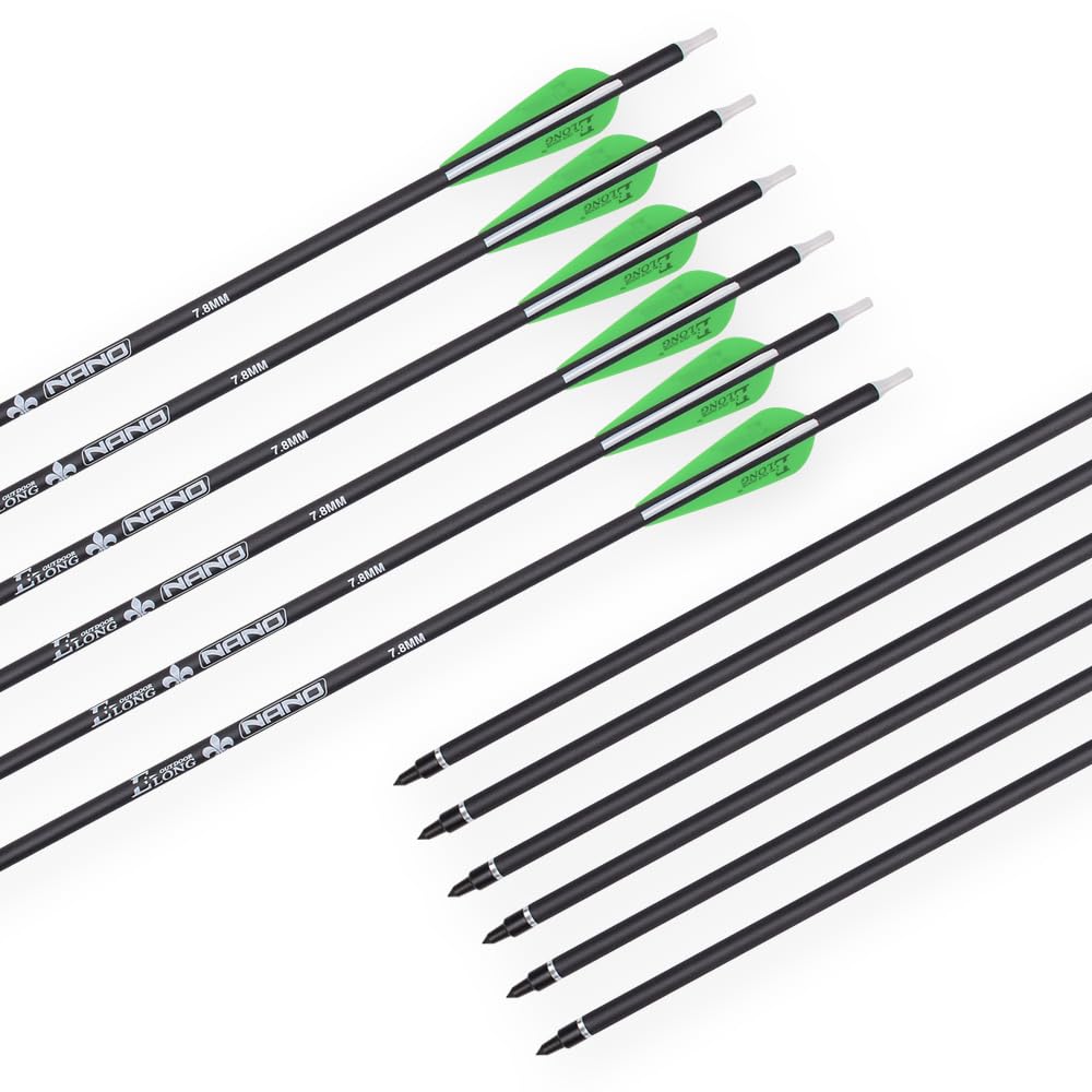 Archery Bow Carbon Arrow Hunting Target Practice Arrows 26 Inch with Removable Tips for Compound & Recurve Bow Spine 500 12PCS Pack