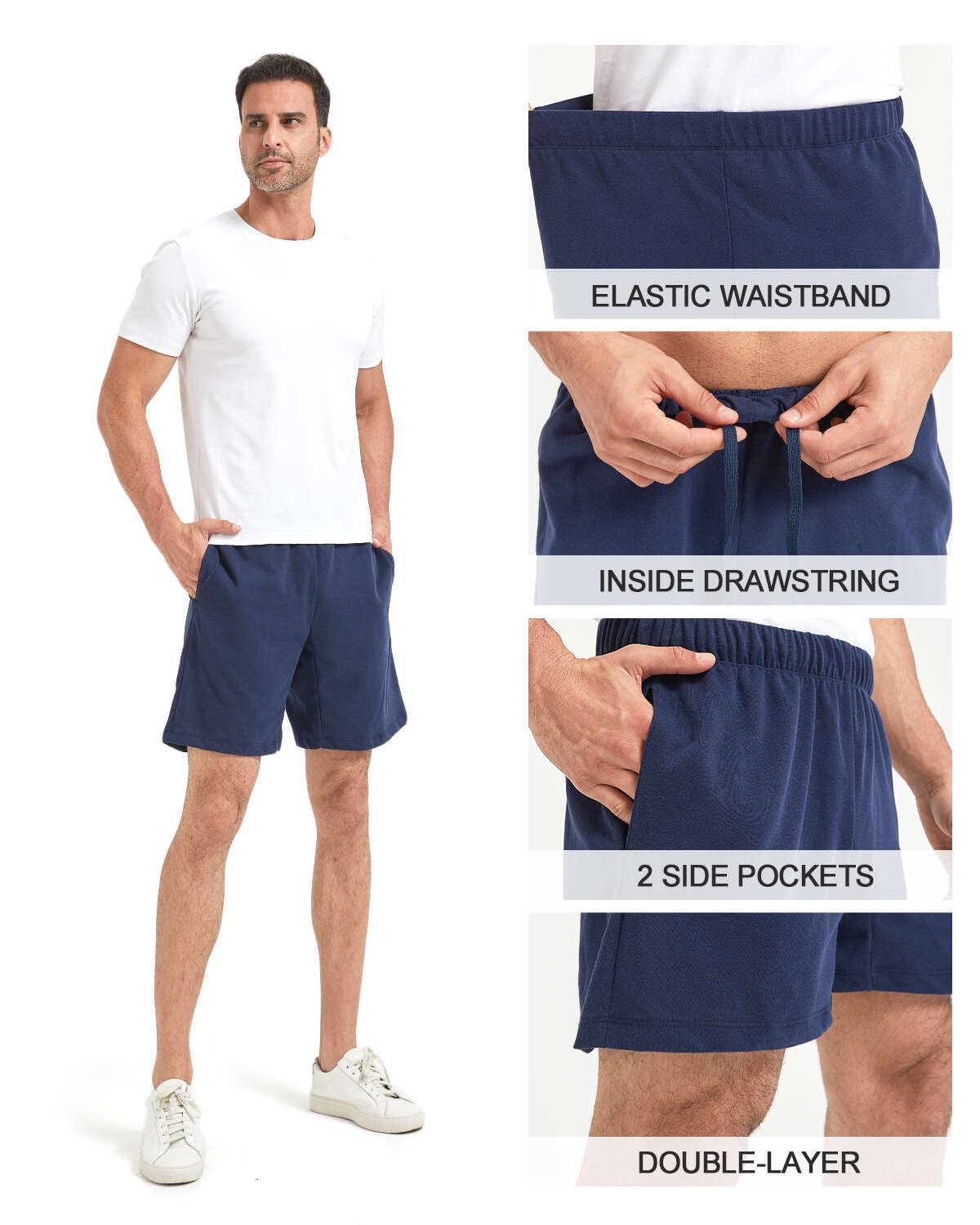 Liloak Mens Cotton Shorts Pack 7 in, Mens Sweat-Shorts Multi Pack, Cotton Lightweight Lounge Workout Sleep Shorts