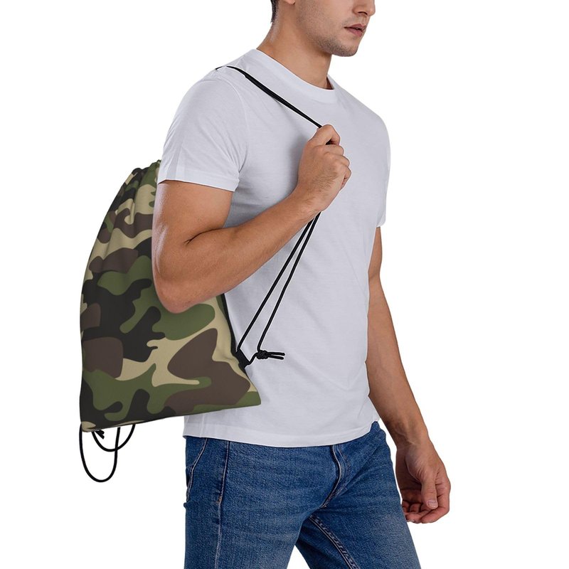 AIMASTZ Green Brown Camo Unisex Drawstring Backpack Bag Sport Gym Travel Swim Sackpack