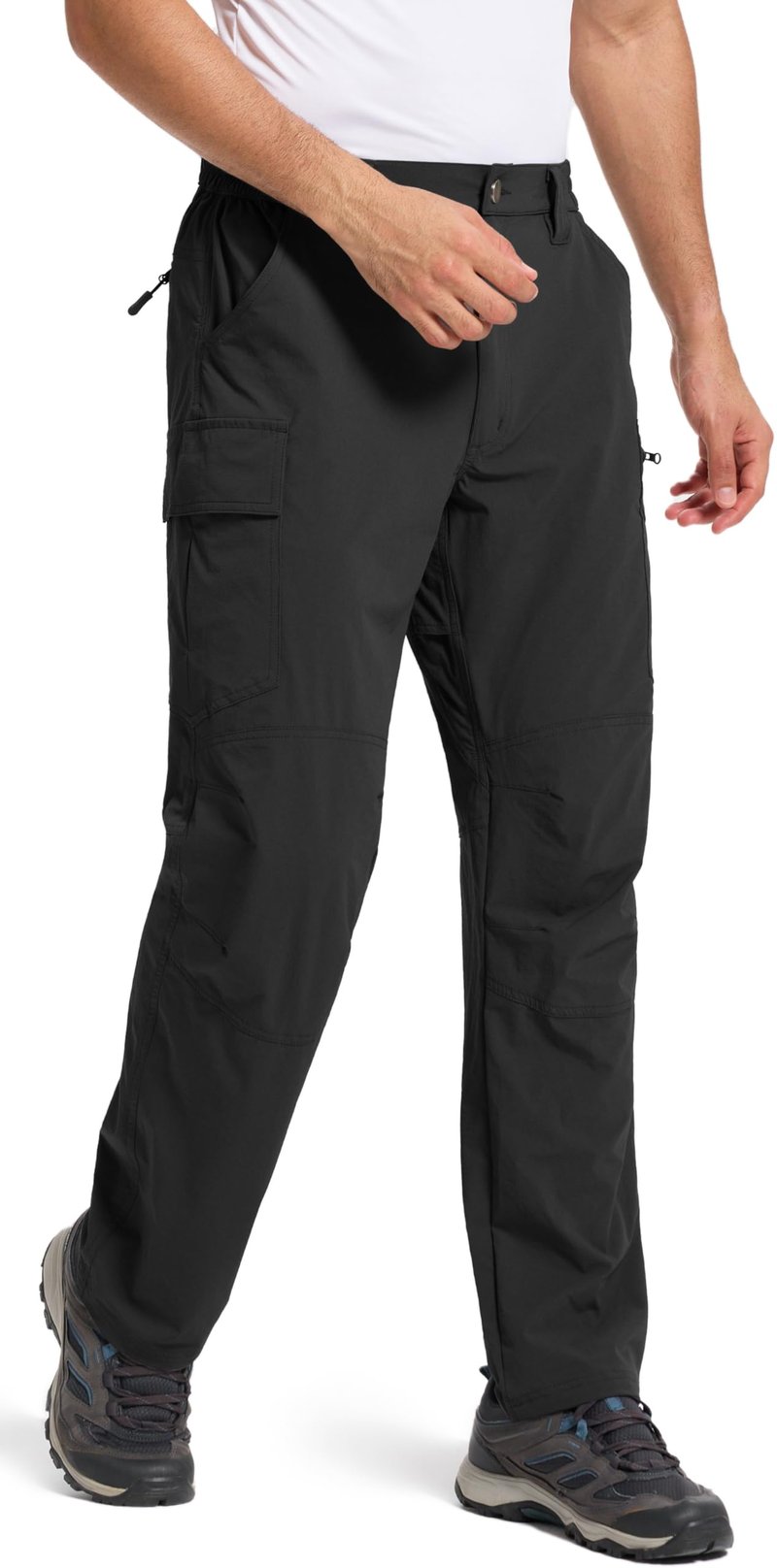 Men's Lightweight Hiking Pants Water Resistant Quick Dry Breathable Stretch Outdoor Travel Camping Fishing Cargo Work Pants with 6 Pockets Black 32Wx30L