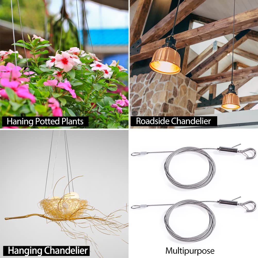 Adjustable Picture Hanging Wire 6PCS Mirror Frame Kit, 78.70.059in, Loop-Hook Design, Stainless Steel, for Mirrors, Frames, Artwork, Light Lamp, Billboards, Basket Flowerpot, Holds 44lbs