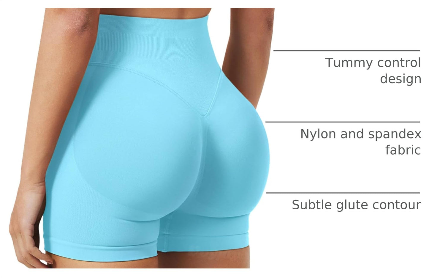 VOYJOY Women Workout Impact Shorts 2.5"/ 3.6"/ 4.5"/ 6" Scrunch Butt Lifting Gym Seamless Booty Biker Shorts Light Blue