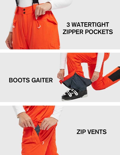 fit space Women's Ski Pants Waterproof 15,022mm Deachable Stretch Suspenders Winter Alpine Snowboarding Pants (Carrot,Large)